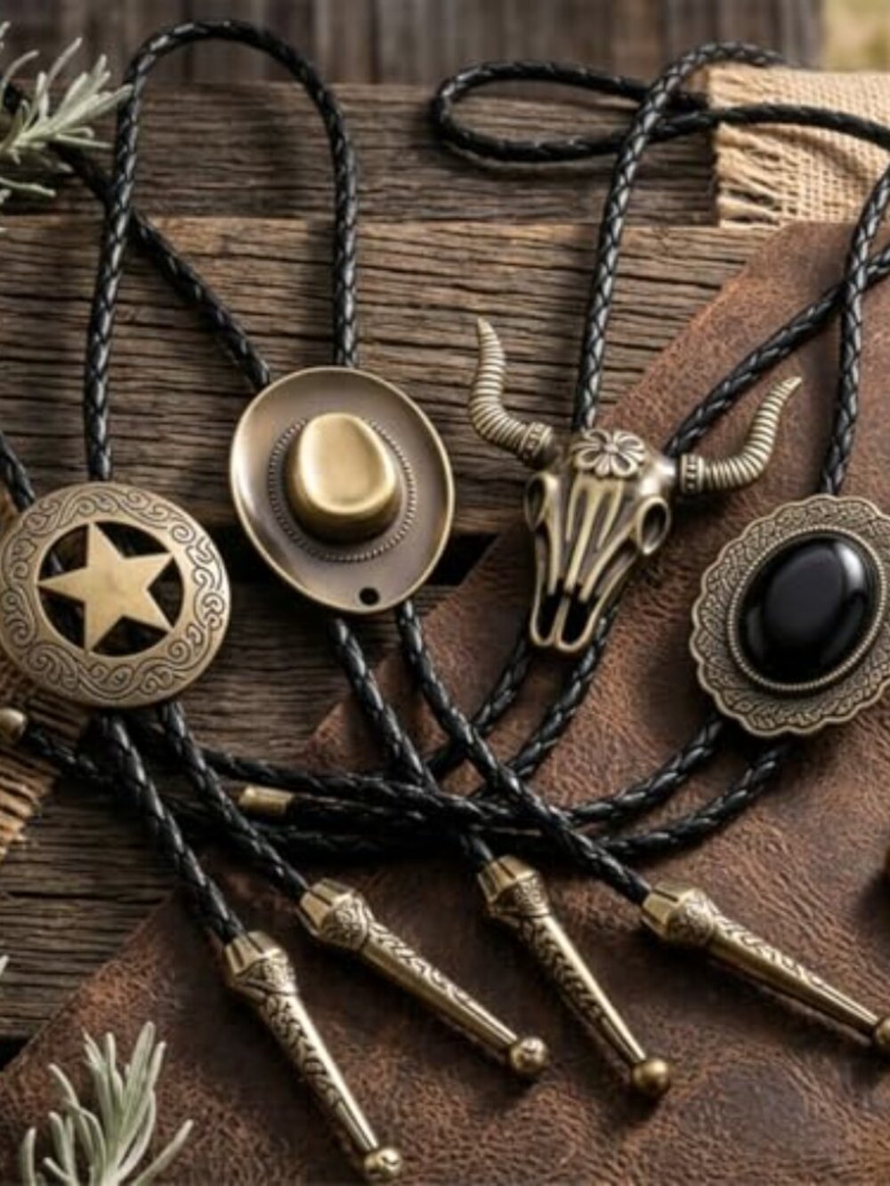 4 Pcs Bolo Tie for Men Women Western Cowboy Necktie Set with Bull Skull